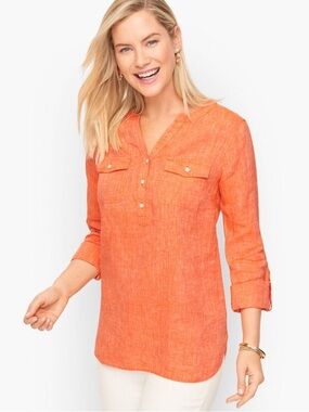 Talbots 100% percent linen Women's Orange Linen-Look Pullover Tunic size L